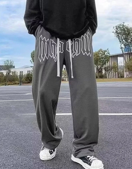 Load image into Gallery viewer, American Style Letter Print Straight Pants for Men High Street Loose Trousers Casual Joggers Hip Hop Drawstring Sweatpants
