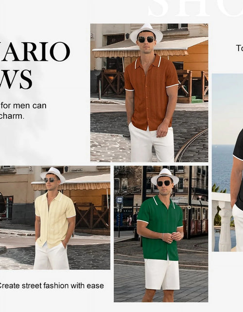 Load image into Gallery viewer, Men'S Casual Button down Shirt Short Sleeve Vintage Clothes Knit Polo Shirts Summer Beach Shirts

