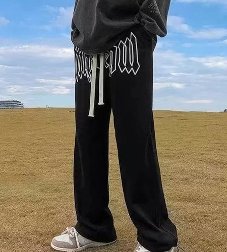 American Style Letter Print Straight Pants for Men High Street Loose Trousers Casual Joggers Hip Hop Drawstring Sweatpants