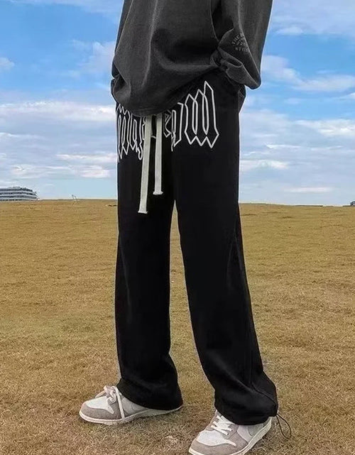 Load image into Gallery viewer, American Style Letter Print Straight Pants for Men High Street Loose Trousers Casual Joggers Hip Hop Drawstring Sweatpants
