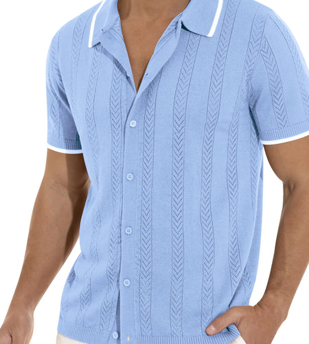 Men'S Casual Button down Shirt Short Sleeve Vintage Clothes Knit Polo Shirts Summer Beach Shirts