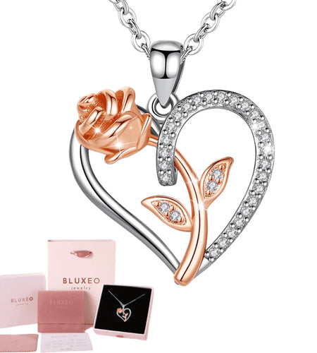 Sterling Silver Necklace for Women Mom Gift for Wife from Husband Valentines Day Girlfriend Rose Heart Necklace for Girlfriend Birthday Gifts Mother Daughter Pendant