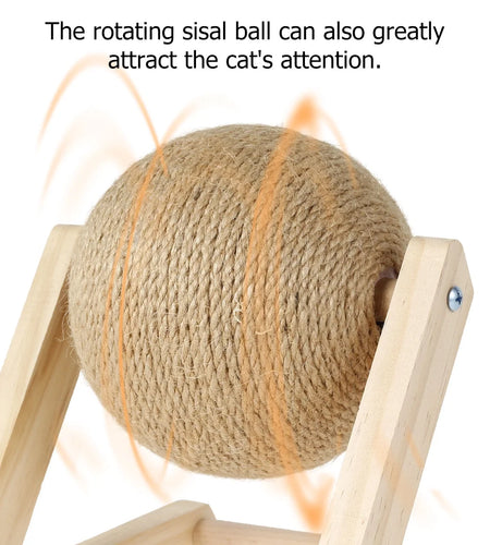 Cat Scratching Ball Natural Sisal Cat Scratcher Toy with Catnip Interactive Solid Wood Scratcher Ball 7X7X6.3 Inch Cat Scratch Post with Rotatable Ball for Indoor Cats and Kitten