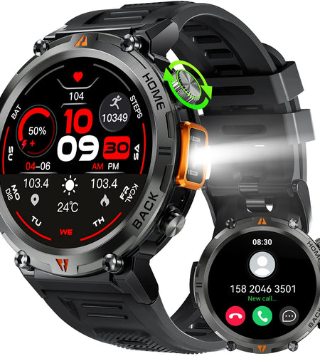 Smart Watch Bluetooth 1.45 Inch Black Rugged Case with Black Polyurethane Sport Band