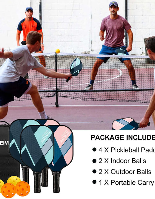 Load image into Gallery viewer, Pickleball Paddles Set of 4 with 4 Balls &amp; Carry Bag - Lightweight 7.9Oz Fiberglass Racket, Non-Slip Comfort Grip, for Men &amp; Women
