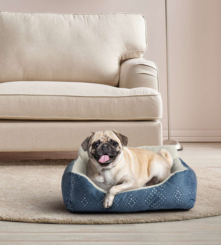 Puppy Dog Bed, Plush Bolster Dog for Small Dogs, Small, 21" X 17", Blue
