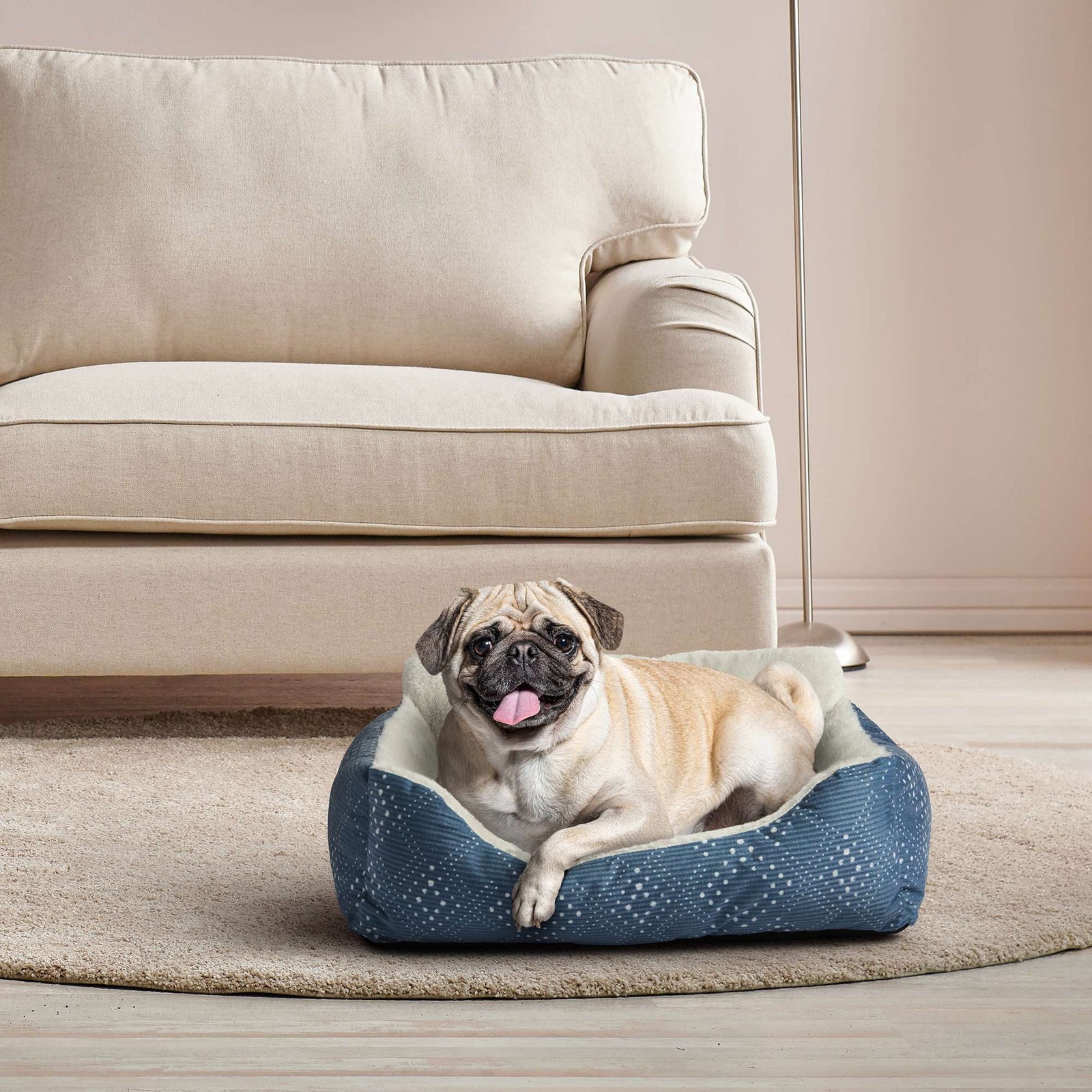 Puppy Dog Bed, Plush Bolster Dog for Small Dogs, Small, 21" X 17", Blue