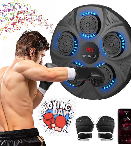 New Smart Music Boxing Machine with Boxing Gloves, Wall Mounted Smart Bluetooth Music Boxing Trainer with LED, Electronic Boxing Target Workout Punching Equipment for Home, Indoor, Gym