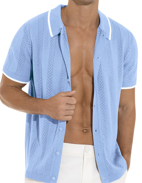 Load image into Gallery viewer, Men'S Casual Button down Shirt Short Sleeve Vintage Clothes Knit Polo Shirts Summer Beach Shirts
