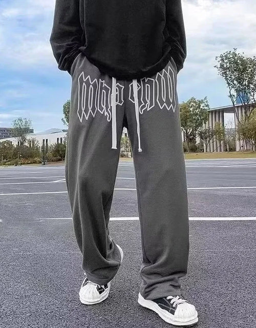 Load image into Gallery viewer, American Style Letter Print Straight Pants for Men High Street Loose Trousers Casual Joggers Hip Hop Drawstring Sweatpants
