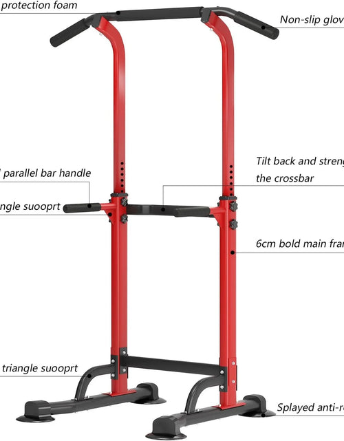 Load image into Gallery viewer, Height Adjustable Power Tower Dip Stands Pull up Bar Strength Training for Home Gym Red
