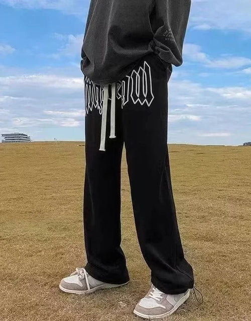 Load image into Gallery viewer, American Style Letter Print Straight Pants for Men High Street Loose Trousers Casual Joggers Hip Hop Drawstring Sweatpants
