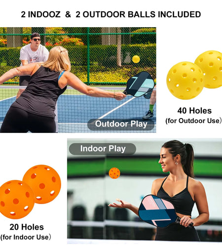 Pickleball Paddles Set of 4 with 4 Balls & Carry Bag - Lightweight 7.9Oz Fiberglass Racket, Non-Slip Comfort Grip, for Men & Women