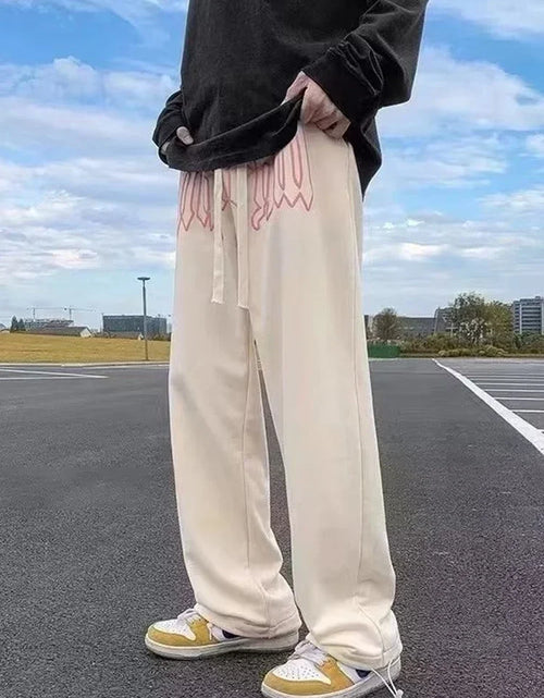 Load image into Gallery viewer, American Style Letter Print Straight Pants for Men High Street Loose Trousers Casual Joggers Hip Hop Drawstring Sweatpants
