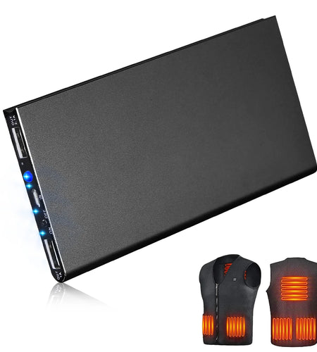 20000Mah Power Bank for Heated Vest Portable Charger 5V 2.1A Dual USB Ports Battery Pack for Heated Blanket Clothing Black