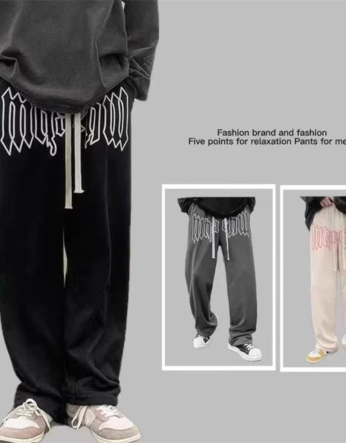 Load image into Gallery viewer, American Style Letter Print Straight Pants for Men High Street Loose Trousers Casual Joggers Hip Hop Drawstring Sweatpants

