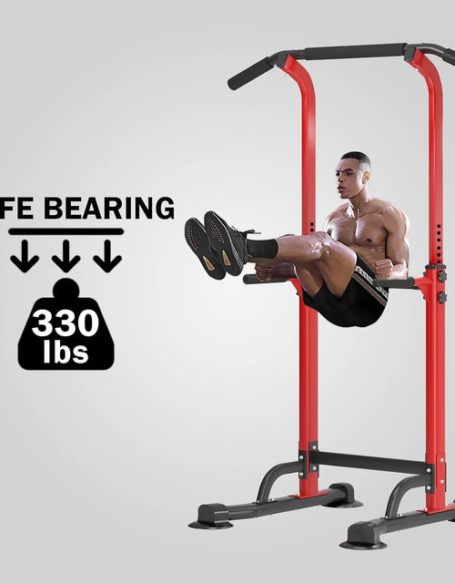 Load image into Gallery viewer, Height Adjustable Power Tower Dip Stands Pull up Bar Strength Training for Home Gym Red
