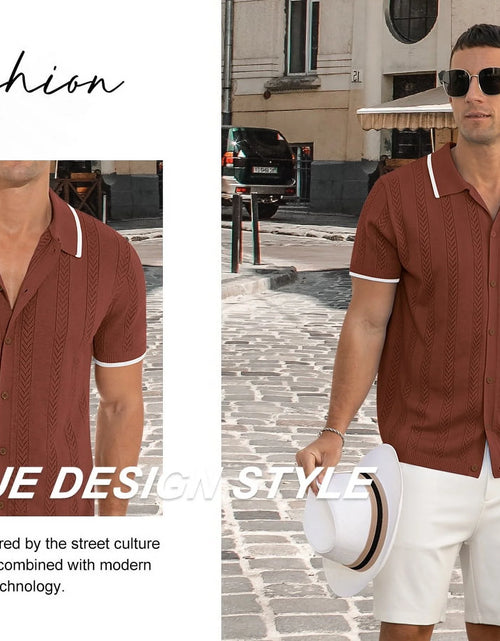 Load image into Gallery viewer, Men'S Casual Button down Shirt Short Sleeve Vintage Clothes Knit Polo Shirts Summer Beach Shirts
