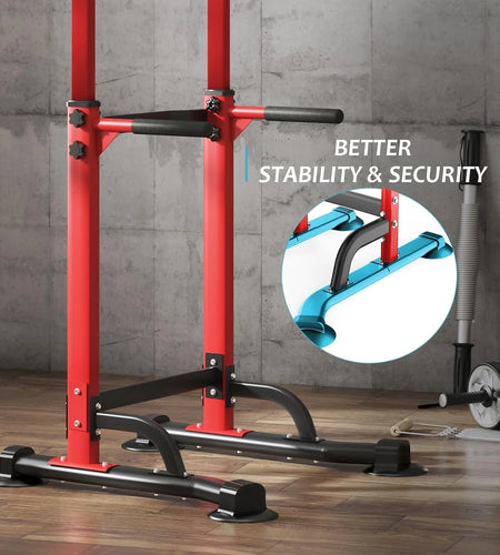 Height Adjustable Power Tower Dip Stands Pull up Bar Strength Training for Home Gym Red