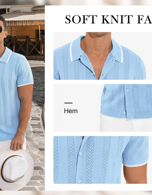 Load image into Gallery viewer, Men'S Casual Button down Shirt Short Sleeve Vintage Clothes Knit Polo Shirts Summer Beach Shirts
