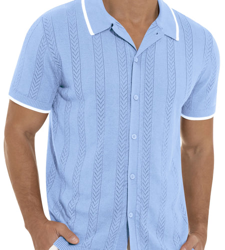 Men'S Casual Button down Shirt Short Sleeve Vintage Clothes Knit Polo Shirts Summer Beach Shirts