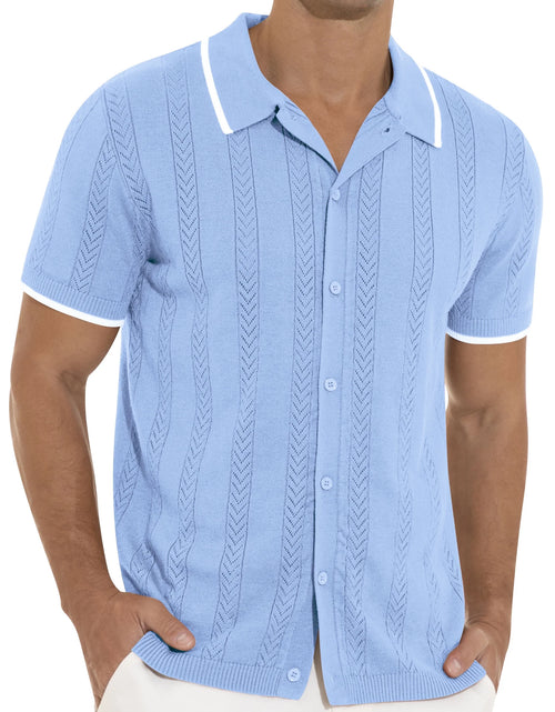 Load image into Gallery viewer, Men'S Casual Button down Shirt Short Sleeve Vintage Clothes Knit Polo Shirts Summer Beach Shirts
