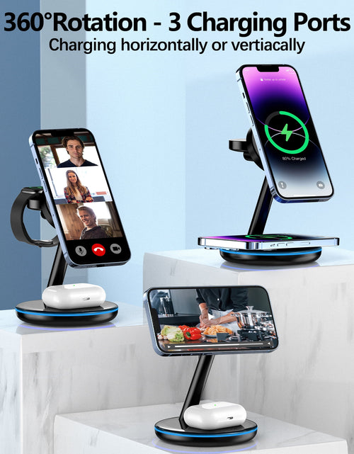 Load image into Gallery viewer, 18W Magsafe Wireless Charger Docking Station for Iphone 15/14/13/12 Airpods Iwatch Ultra/8/7/Se/6/5/4/3/2 Wireless Charger Station Black
