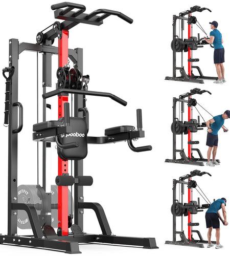 Home Gym Machine - High/Low Pulley System for Lat Pulldown, Row & Back Workout, with Leg Support | All-In-One Strength Training Equipment for Home Gym