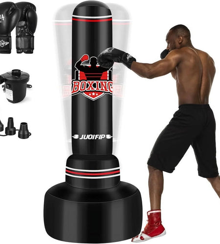 Freestanding Heavy Punching Bag Set with Gloves, Red