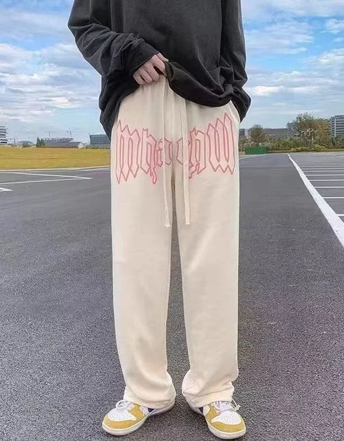 Load image into Gallery viewer, American Style Letter Print Straight Pants for Men High Street Loose Trousers Casual Joggers Hip Hop Drawstring Sweatpants
