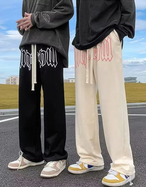 Load image into Gallery viewer, American Style Letter Print Straight Pants for Men High Street Loose Trousers Casual Joggers Hip Hop Drawstring Sweatpants
